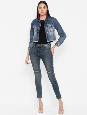 frayed hem denim jacket - 16734550 - Standard Image - 4