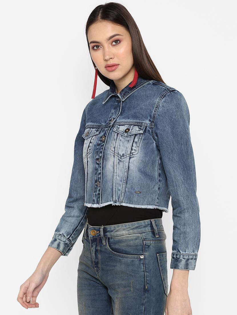 frayed hem denim jacket - 16734550 - Zoom Image - 2