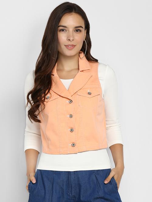 lapel neck denim jacket - 16734559 - Standard Image - 1
