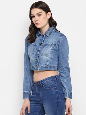 stone washed cropped denim jacket - 16734562 - Standard Image - 2