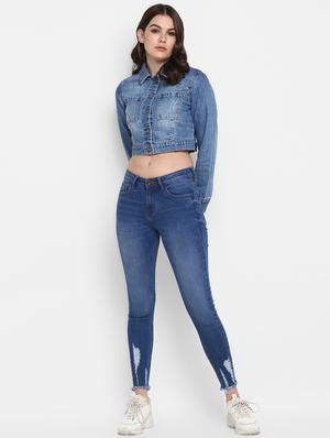 stone washed cropped denim jacket - 16734562 - Standard Image - 4