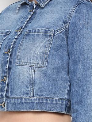 stone washed cropped denim jacket - 16734562 - Standard Image - 5