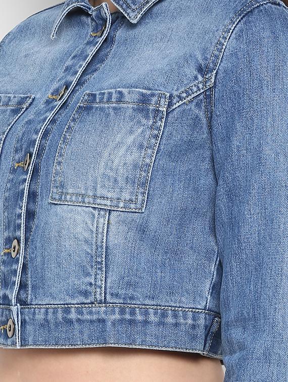 stone washed cropped denim jacket - 16734562 - Zoom Image - 5