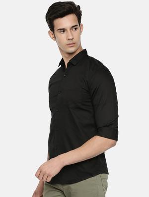 black solid casual shirt - 16734701 - Standard Image - 2