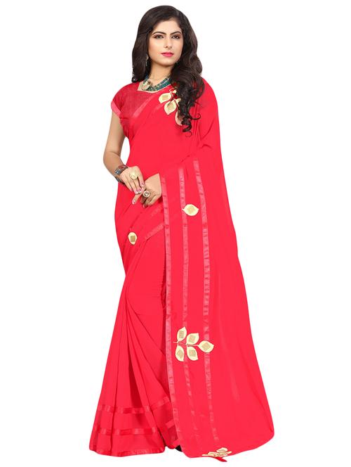 solid bordered saree with blouse - 16735182 - Standard Image - 1