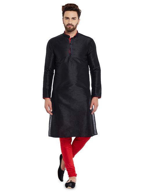 black solid kurta pyjama set - 16735231 - Standard Image - 1