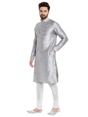 silver solid kurta pyjama set - 16735238 - Standard Image - 2