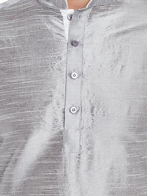 silver solid kurta pyjama set - 16735238 - Standard Image - 4