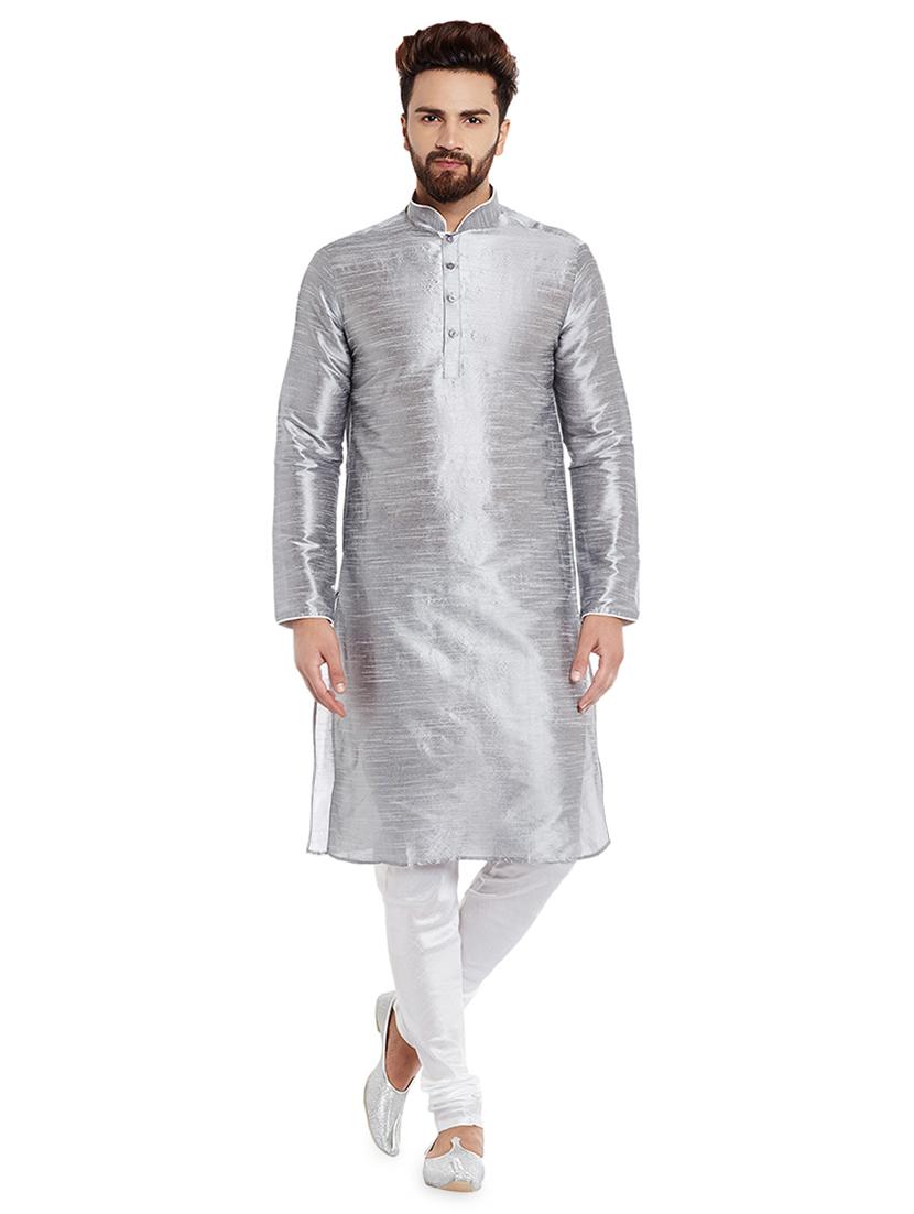 silver solid kurta pyjama set - 16735238 - Zoom Image - 1