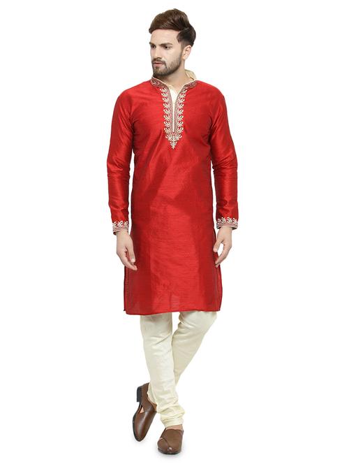 red embroidered kurta pyjama set - 16735246 - Standard Image - 1