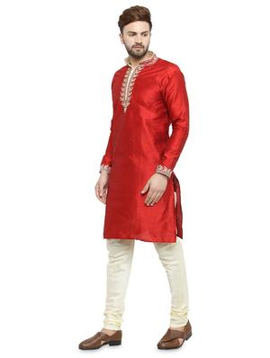 red embroidered kurta pyjama set - 16735246 - Standard Image - 2