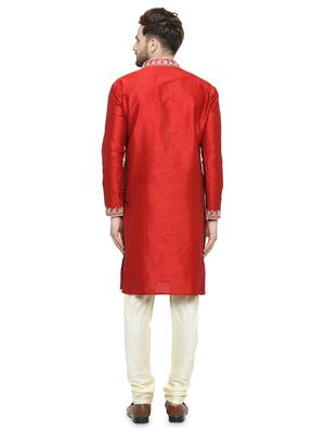 red embroidered kurta pyjama set - 16735246 - Standard Image - 3