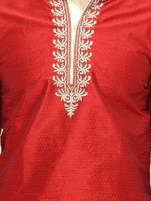 red embroidered kurta pyjama set - 16735246 - Standard Image - 4