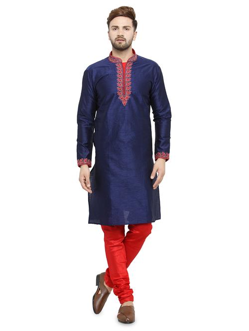 navy blue embroidered kurta pyjama set - 16735247 - Standard Image - 1