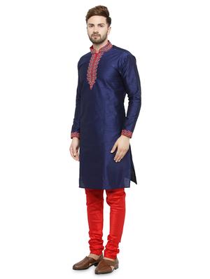 navy blue embroidered kurta pyjama set - 16735247 - Standard Image - 2