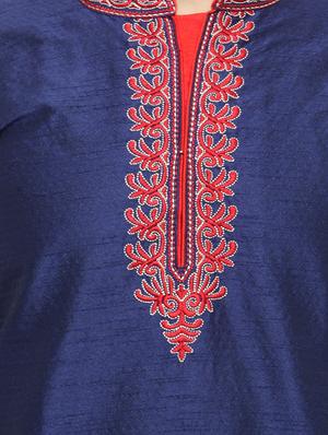 navy blue embroidered kurta pyjama set - 16735247 - Standard Image - 4