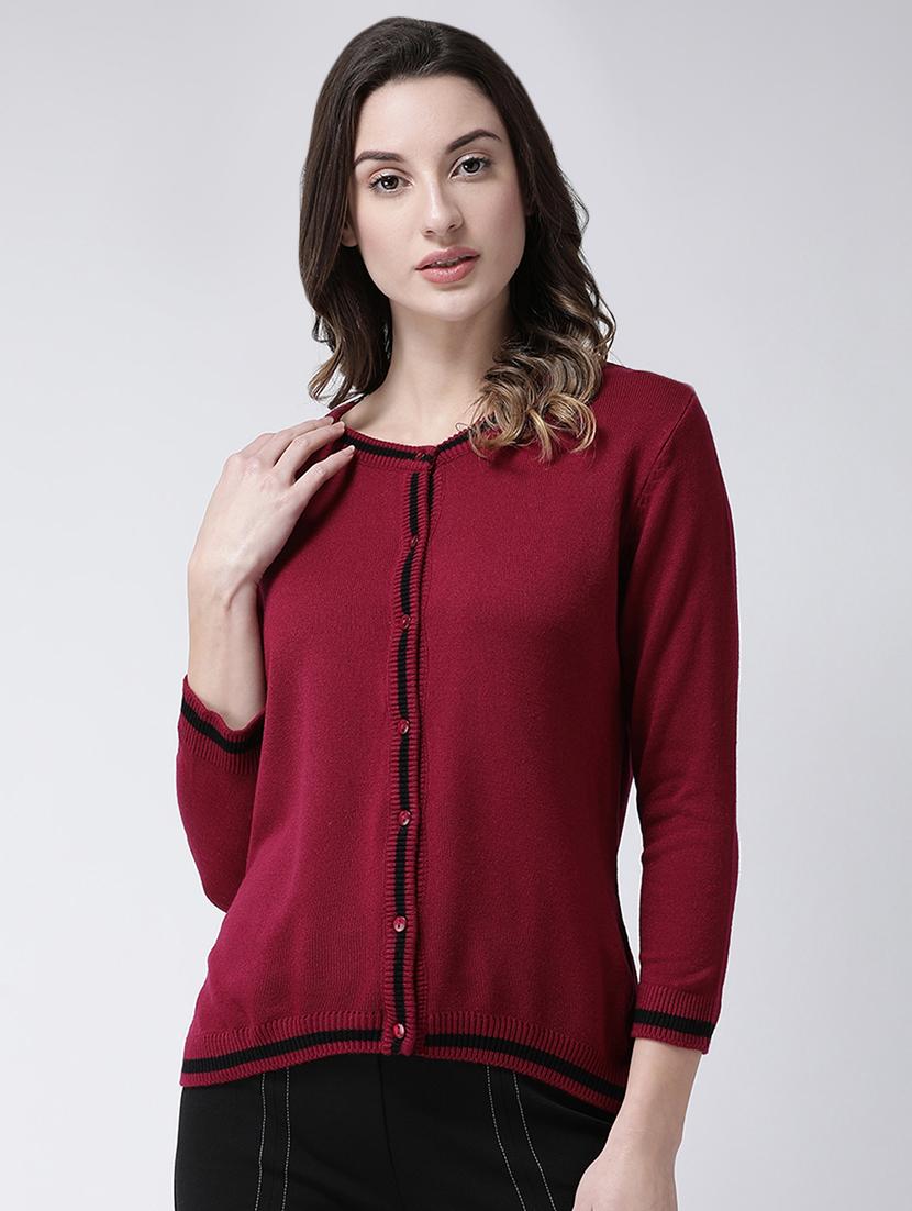 v neck contrast placket cardigan - 16735271 - Zoom Image - 1