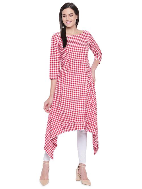 checkered asymmetric kurta - 16735294 - Standard Image - 1