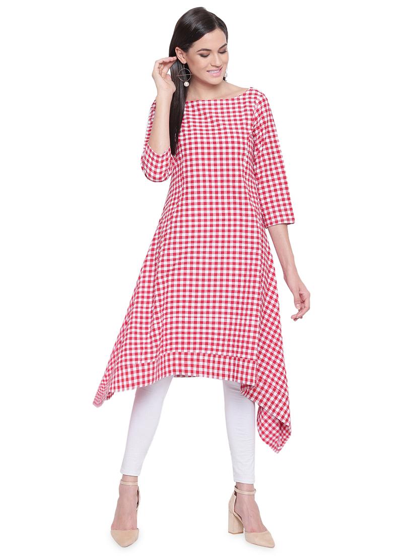 checkered asymmetric kurta - 16735294 - Zoom Image - 4