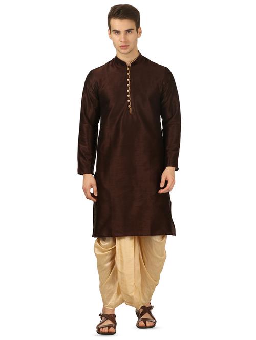brown solid dhoti kurta set - 16735428 - Standard Image - 1