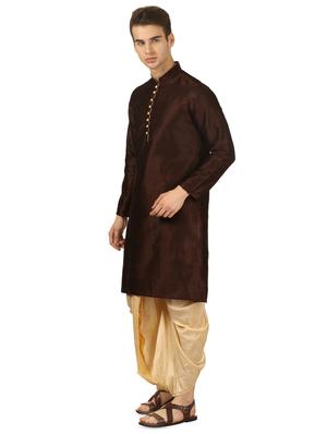 brown solid dhoti kurta set - 16735428 - Standard Image - 2