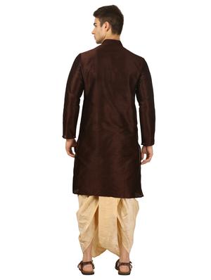 brown solid dhoti kurta set - 16735428 - Standard Image - 3