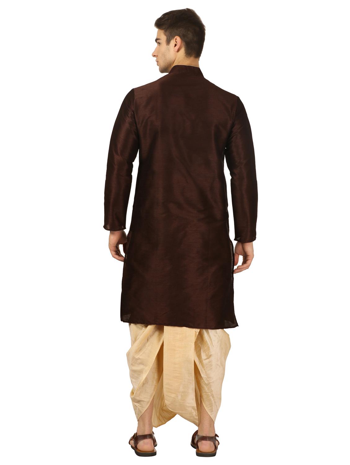 brown solid dhoti kurta set - 16735428 - Zoom Image - 3