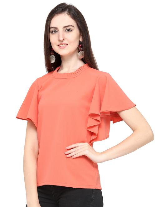 pleated neck solid top - 16735591 - Standard Image - 1