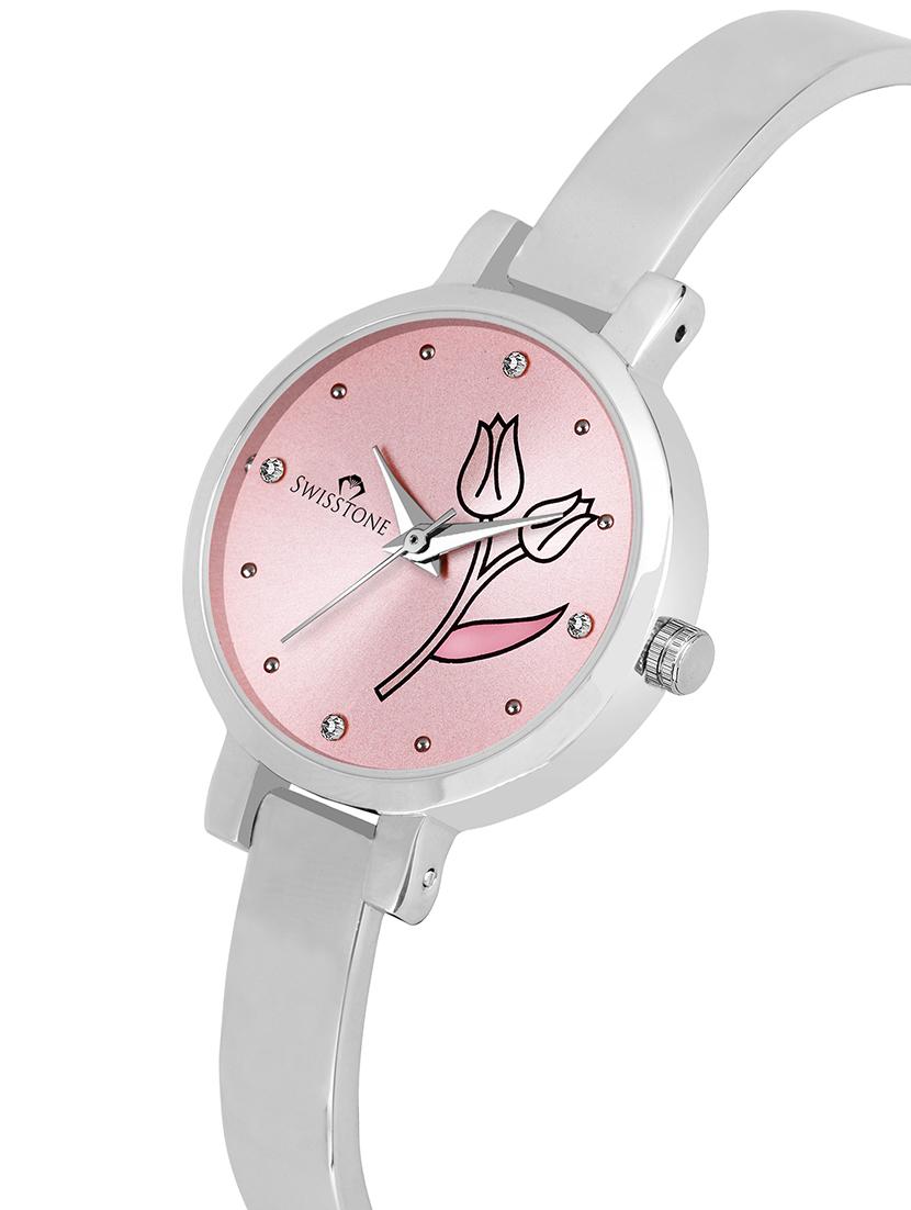 swisstone jewels077-pnkslv silver bracelet wrist watch for women - 16736169 - Zoom Image - 2