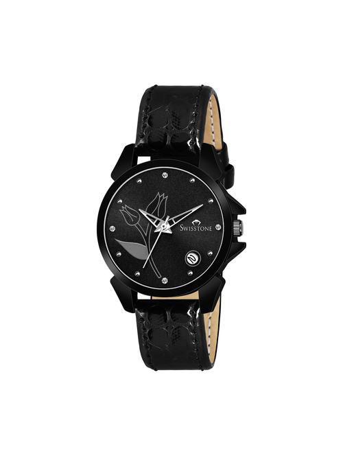swisstone sw-l255-blk black leather strap analog wrist watch for women - 16736174 - Standard Image - 1