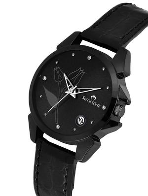 swisstone sw-l255-blk black leather strap analog wrist watch for women - 16736174 - Standard Image - 2