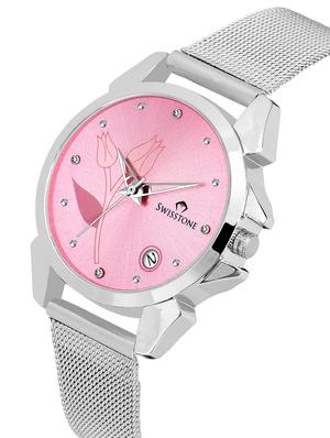 swisstone sw-l255-pnk-ch stainless steel chain analog wrist watch for women - 16736176 - Standard Image - 2