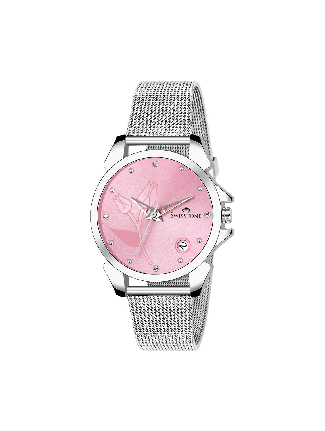 swisstone sw-l255-pnk-ch stainless steel chain analog wrist watch for women - 16736176 - Zoom Image - 1