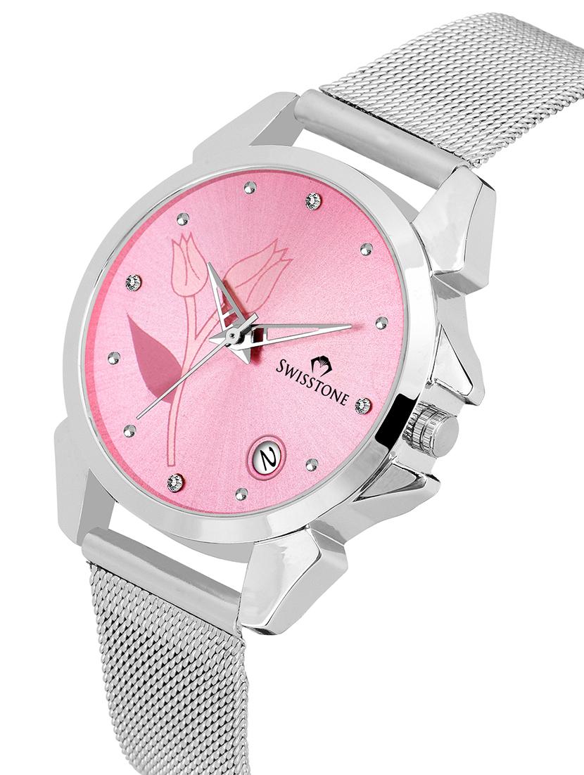 swisstone sw-l255-pnk-ch stainless steel chain analog wrist watch for women - 16736176 - Zoom Image - 2