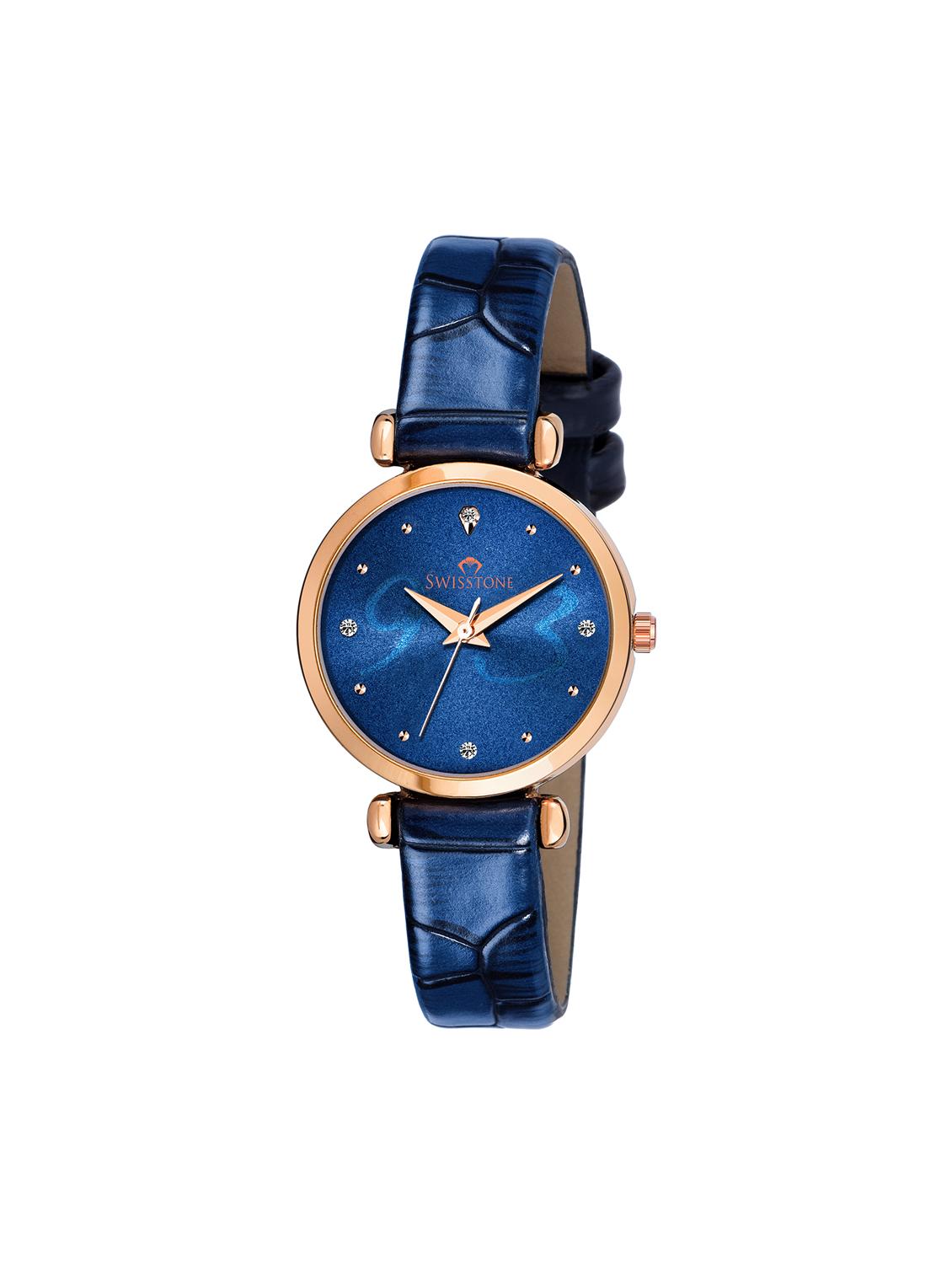 swisstone ck319-rgblue blue leather strap analog wrist watch for women - 16736178 - Zoom Image - 1