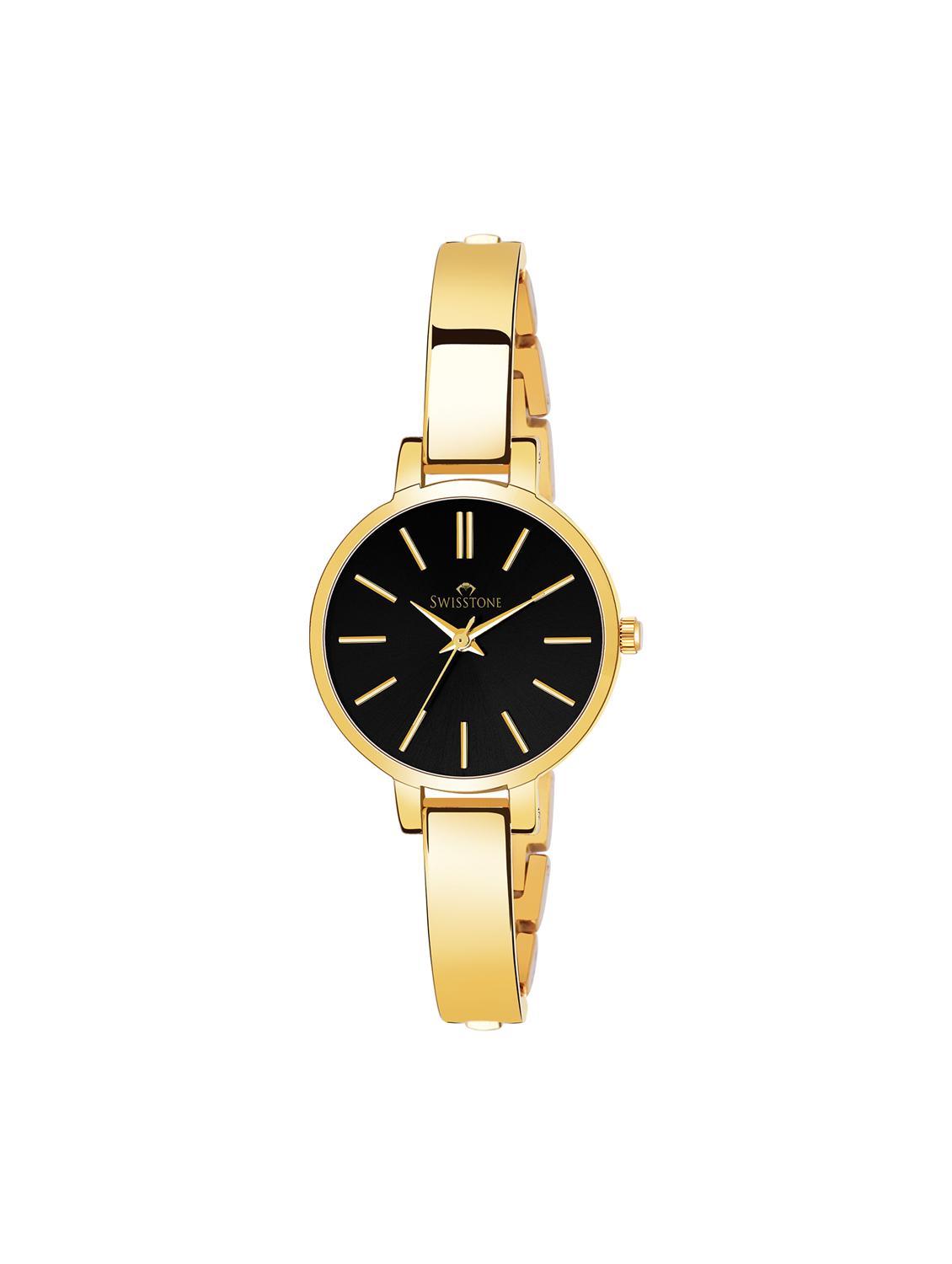 swisstone jewels181-blkgld gold plated bracelet wrist watch for women - 16736184 - Zoom Image - 1