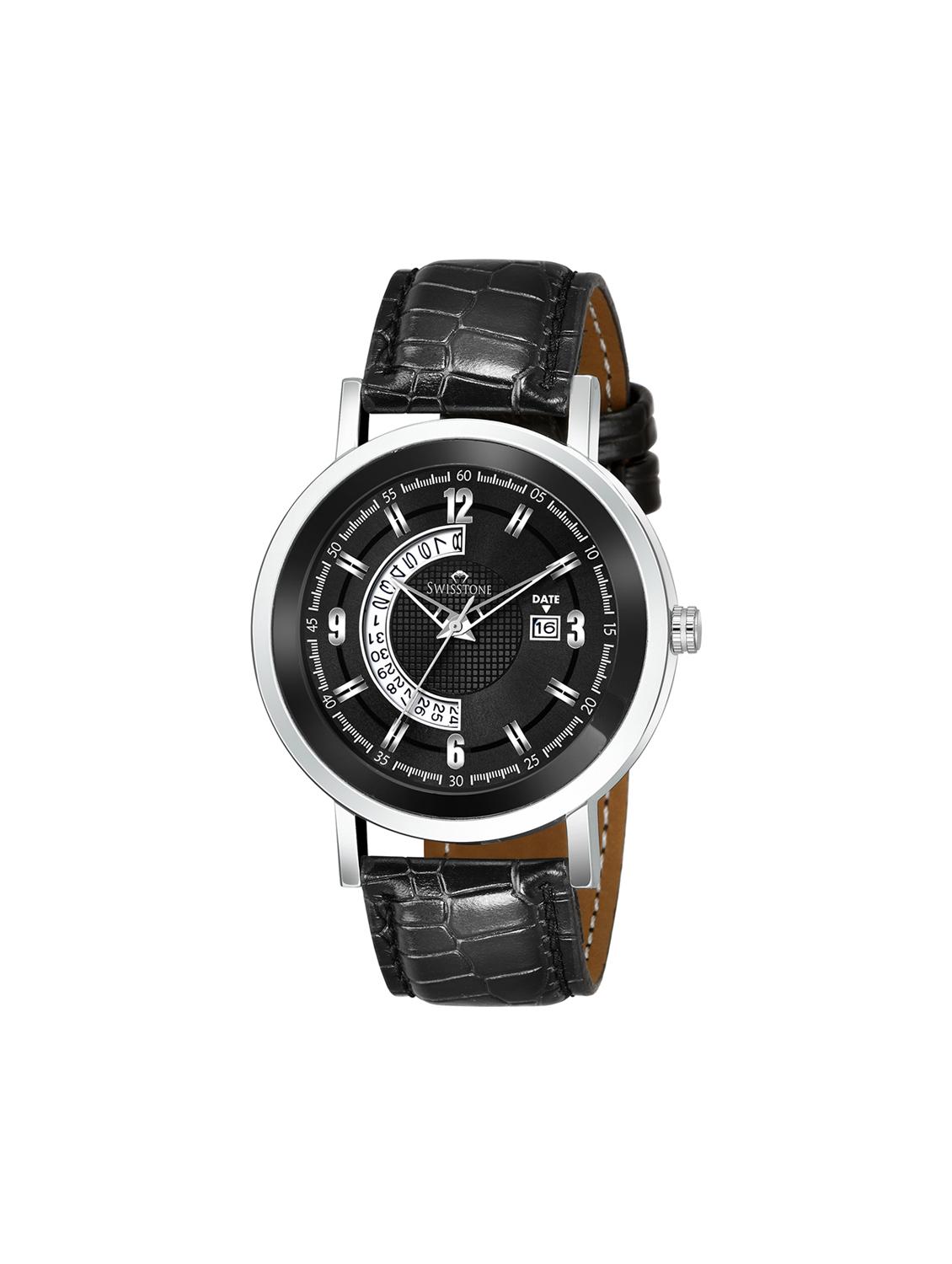 swisstone g810-blk black leather strap wrist watch for men - 16736185 - Zoom Image - 1