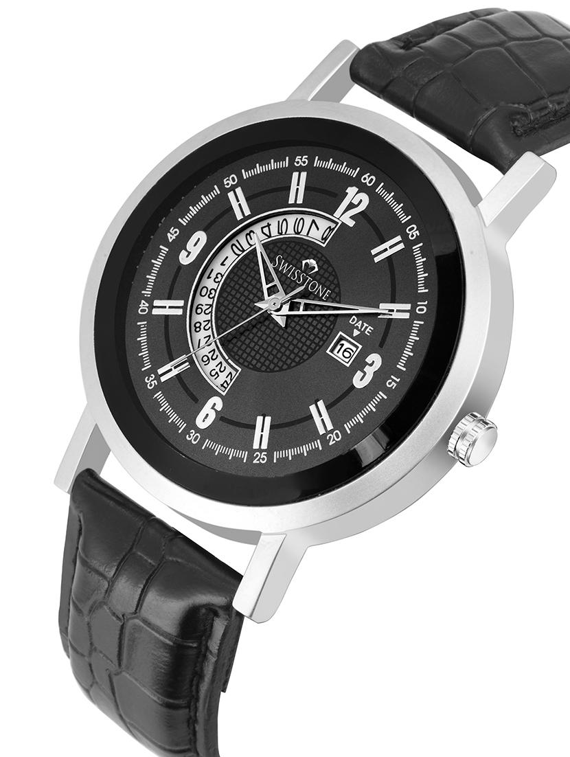 swisstone g810-blk black leather strap wrist watch for men - 16736185 - Zoom Image - 2