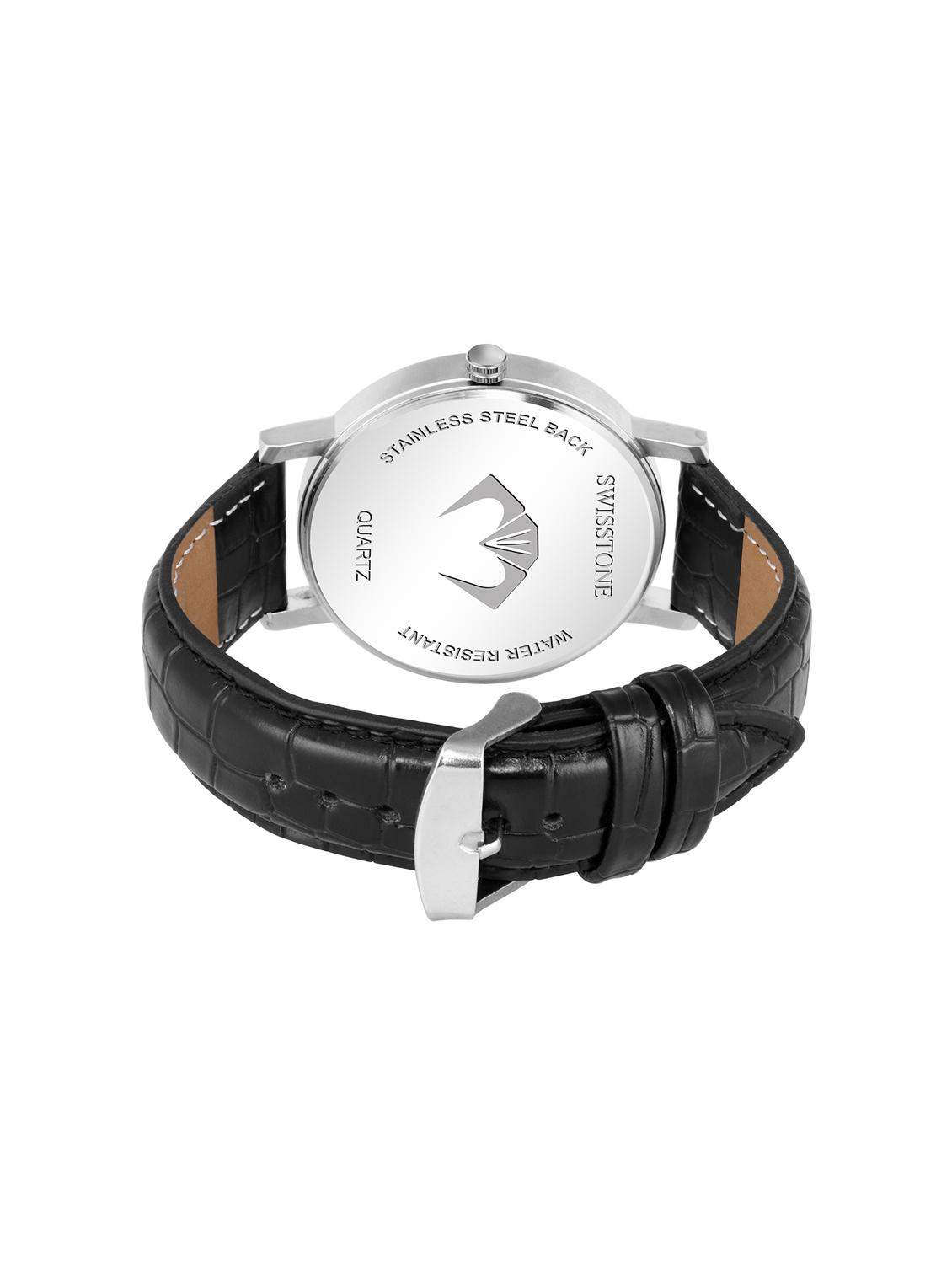 swisstone g810-blk black leather strap wrist watch for men - 16736185 - Zoom Image - 3