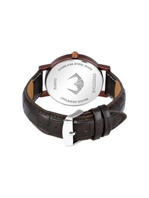 swisstone g810-brwn brown leather strap wrist watch for men - 16736186 - Standard Image - 3