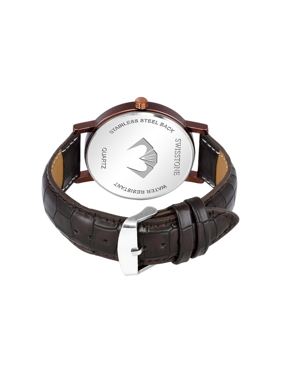 swisstone g810-brwn brown leather strap wrist watch for men - 16736186 - Zoom Image - 3