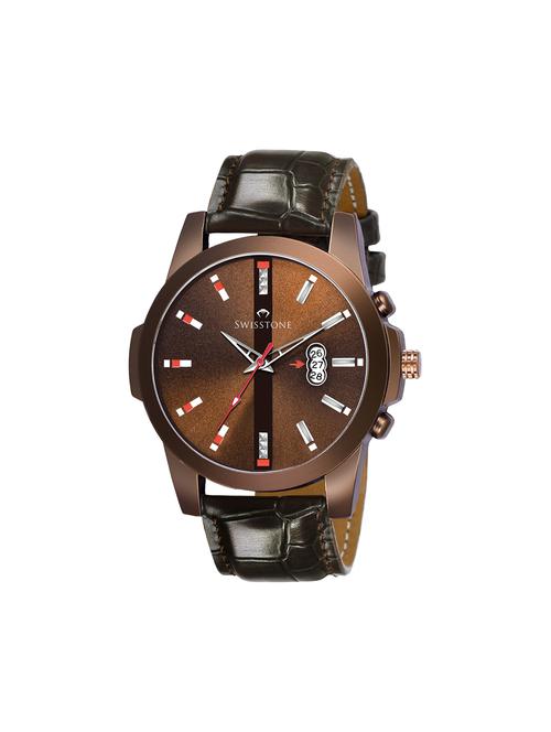 swisstone bw475-brwn brown leather strap analog wrist watch for men - 16736190 - Standard Image - 1
