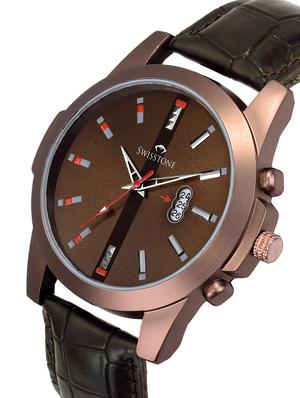 swisstone bw475-brwn brown leather strap analog wrist watch for men - 16736190 - Standard Image - 2