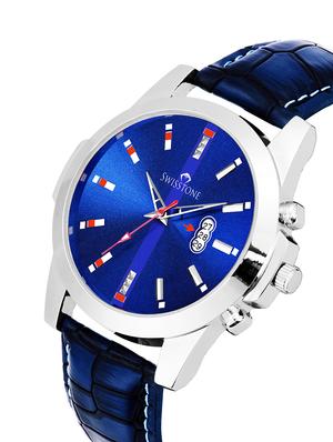 swisstone wt475-blu blue leather strap analog wrist watch for men - 16736196 - Standard Image - 2