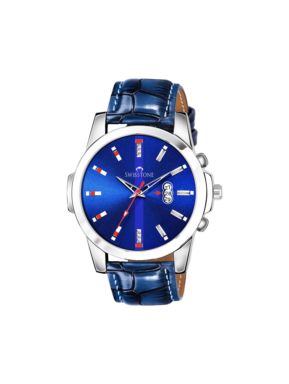 swisstone wt475-blu blue leather strap analog wrist watch for men - 16736196 - Zoom Image - 1