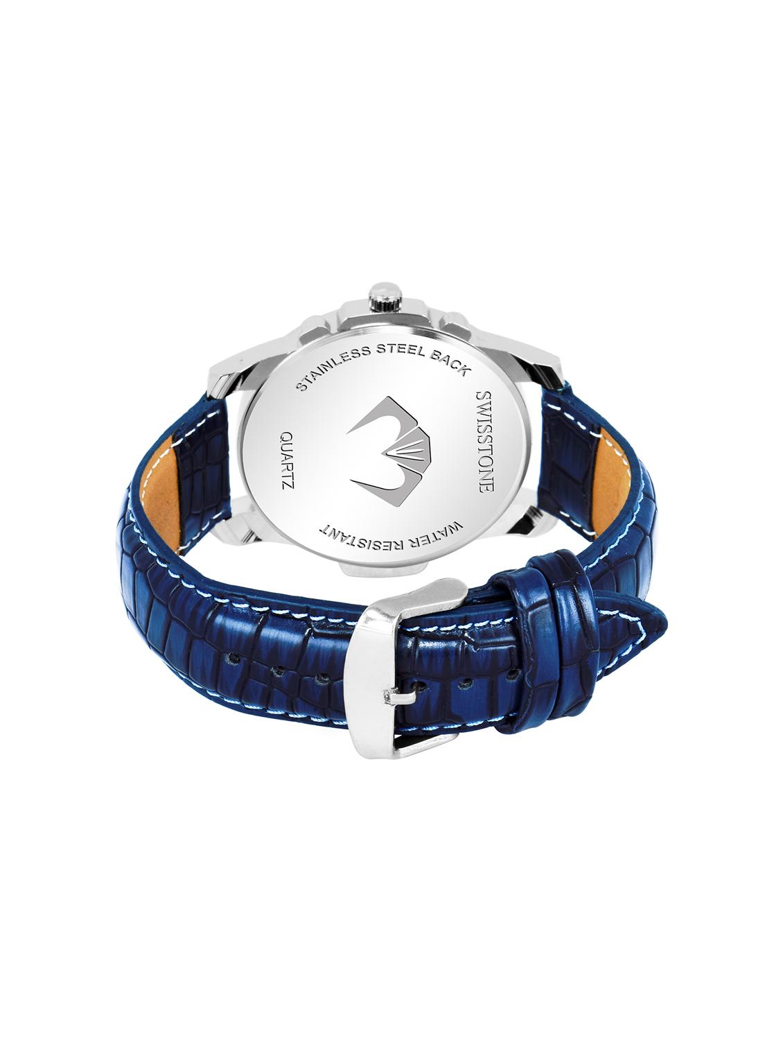 swisstone wt475-blu blue leather strap analog wrist watch for men - 16736196 - Zoom Image - 3