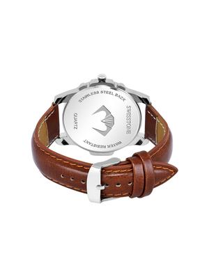 swisstone wt475-slv-brw brown leather strap analog wrist watch for men - 16736197 - Standard Image - 3