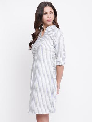 mandarin neck striped a-line dress - 16736223 - Standard Image - 2