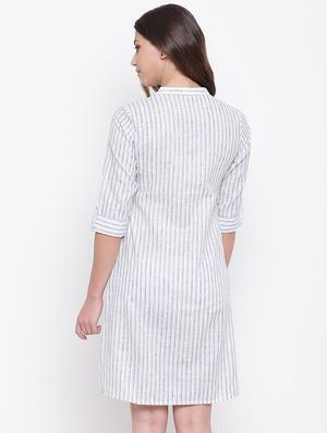 mandarin neck striped a-line dress - 16736223 - Standard Image - 3