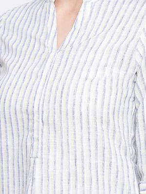 mandarin neck striped a-line dress - 16736223 - Standard Image - 5